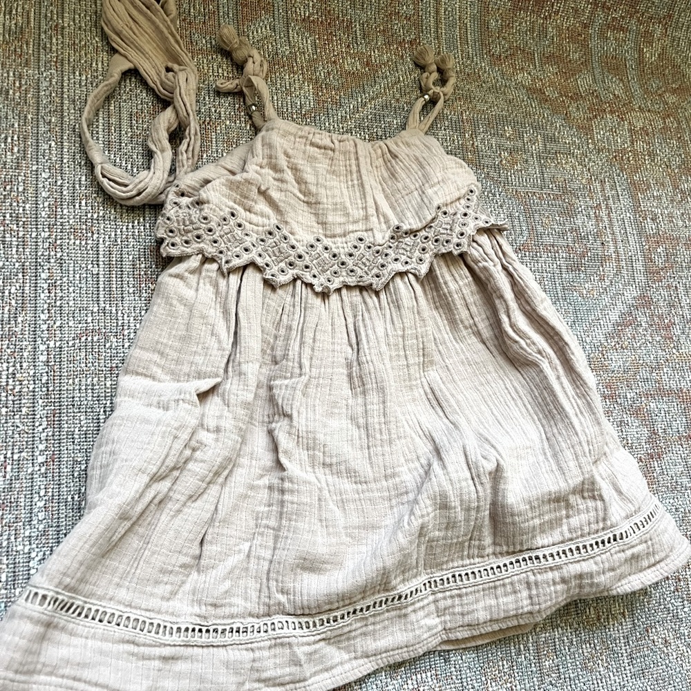 Rachel Zoe Girls Beige Cream Eyelet Sundress